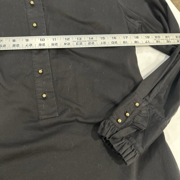 Elizabeth McKay Womens 8 Black Blouse Ruffle Neck Gold Buttons Tuxedo Style - Picture 7 of 10